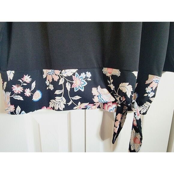 Chico's 2 Black Top Shirt Long Sleeve Hip Tie Slinky Stretch‎ Size Large - Picture 3 of 6